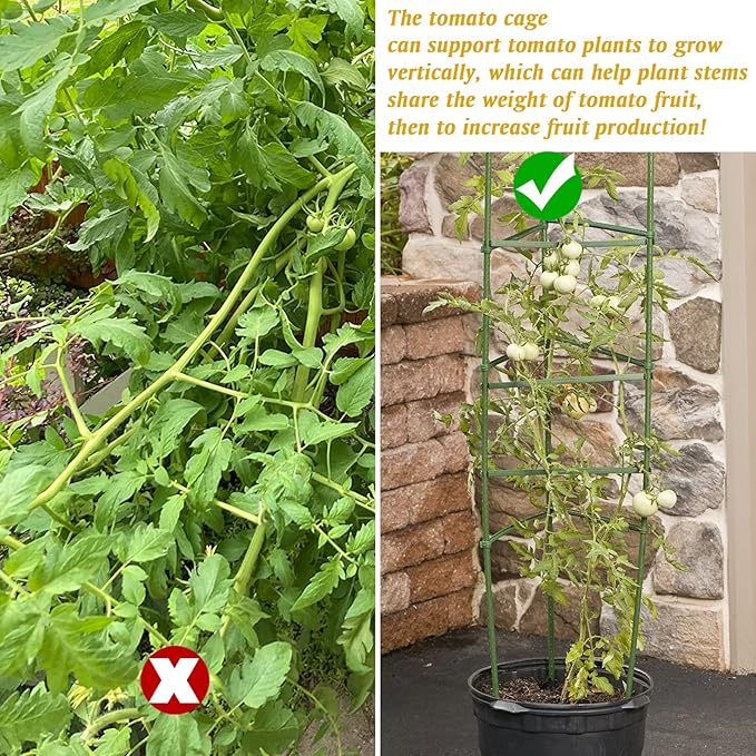 Halatool 63 Inch Tomato Cages, 4 Pack Adiustable Plant Cages Assembled Tomato Garden Cages Stakes Vegetable Support Trellis with 120 Feet Twist Tie, Snap-On for Vertical Climbing Plants