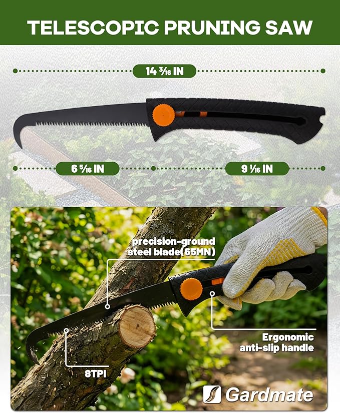 Stand Up Weed Puller Tool with Telescopic Hand Saw - 3-in-1 Long Handle Weed Remover Kit for Weeding, Pruning & Protection - 65MN Steel Saw, Rust-Resistant, Easy Storage with Gardening Glove