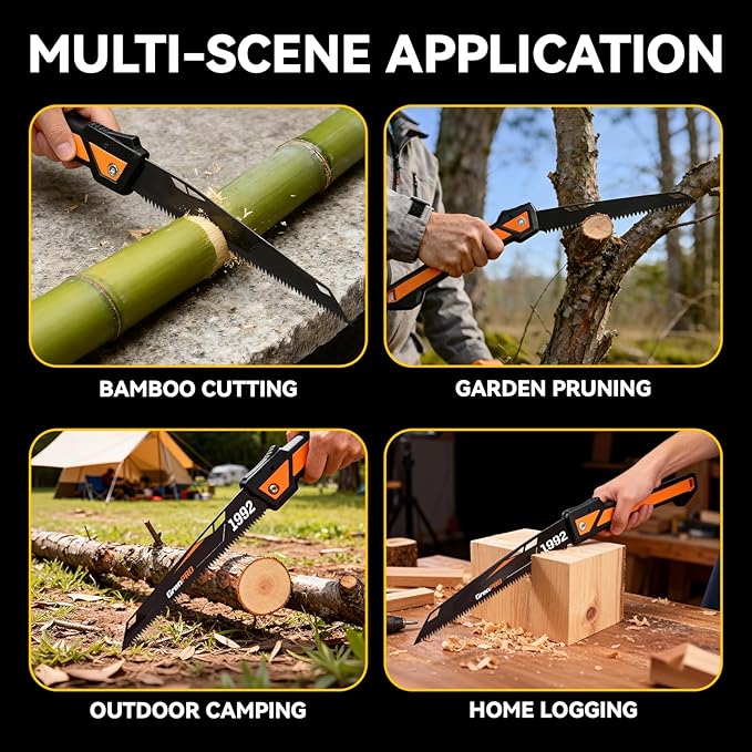 Folding Saw 10 Inch, SK5 Blade Pruning Hand Saws for Wood Cutting, Tree Trimming, Camping, Hiking, Landscaping, Heavy Duty Dry Wood Pruning Saws With Triple-Ground Teeth, Gifts for Men