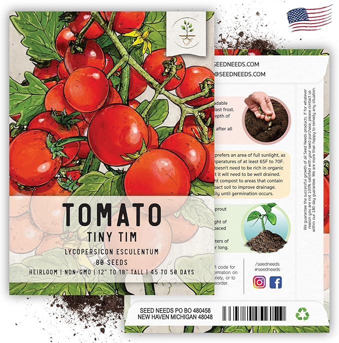 Seed Needs Tiny Tim Tomato Seeds for Planting Dwarf Cherry Tomatoes - Non-GMO Heirloom & Untreated Veggie Seed to Plant a Home Grown Outdoor Vegetable Garden (1 Pack)