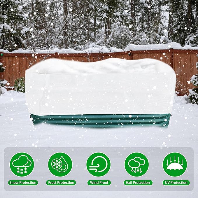 Plant Covers Freeze Protection 6.3 x 3 x 1.5 FT Rectangular Plant Cover for Winter, 2 Pcs Frost Cloth for Outdoor Plants Raised Garden Bed Cover, Winter Frost Blanket with Insulated Liner Drawstring