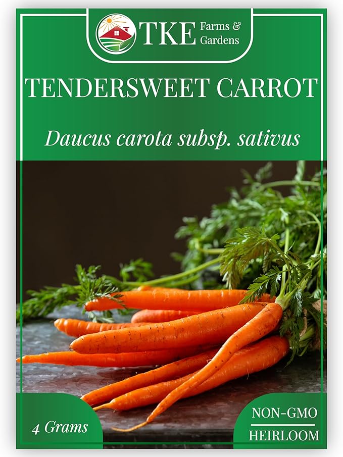 TKE Farms & Gardens - Tendersweet Carrot Seeds, 2500+ Non-GMO Heirloom Seeds, Grow Sweet, Crisp Carrots, Easy to Grow for Fresh Garden-to-Table Goodness, Includes Growing Instructions