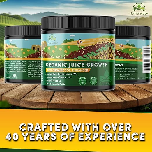 High Nitrogen Humic Acid Organic Garden Fertilizer, Soil Activator for Plants – Fertilizer, Conditioner, & Soil Amendments - Water Soluble Humic Acid for Plants by Humate USA Organic Juice Growth 150g