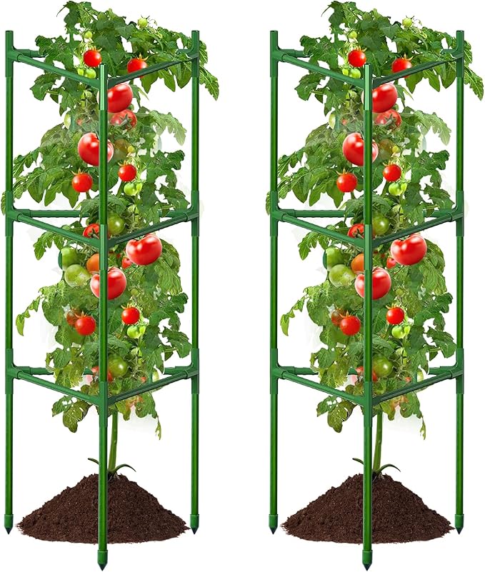 2 PCS Extra Wide Tomato Cages for Garden Up to 47.2'',Tall Metal Plant Supports for Raised Garden Bed, Foldable & Sturdy Steel Stake Cages for Tomato, Eggplant,Pepper, Pea﻿