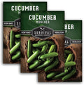 Muncher Cucumber Seeds for Planting | Burpless Variety with Smooth Skin for Snacking or Slicing – Survival Garden Seeds (3 Packs)