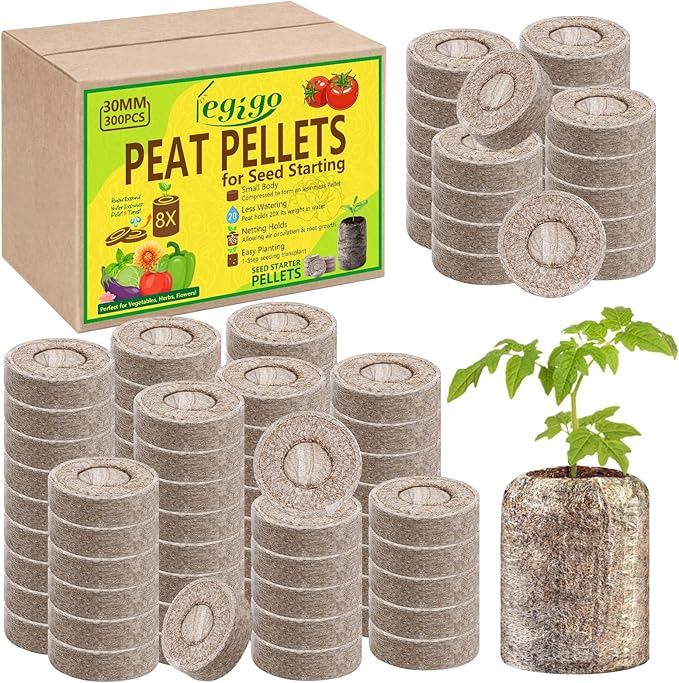 Legigo 300 Pcs 30mm Seed Starter Peat Pellets for Seedlings- Compressed Seed Starter Pods Seed Starting Pellets Plugs Soil Peat Pods for Starting Seeds, Garden Planting Herb Flower Vegetables
