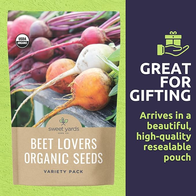 Organic Beet Seeds Variety Pack - 6 Individual Packs - 2026 Season - Detroit Red, Touchstone Gold, Crosby Egyptian and More! for Indoor & Outdoor Planting (Non-GMO, Certified Organic)