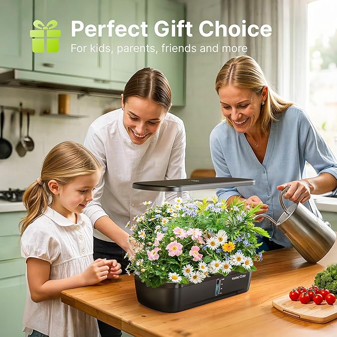 SUNCOZE Hydroponics Growing System Kit 12 Pods, Indoor herb Garden with 20W LED Grow Light, Visible Water Tank with Pump, 2.2"-12.4" Adjustable Height Indoor Gardening System, Gardening Gifts, Black