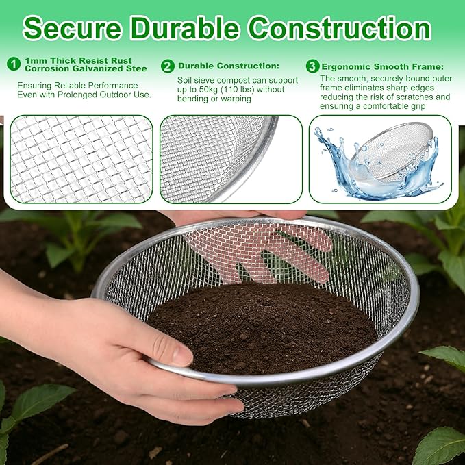3PACK Soil Sand Compost Sifter for Gardening - Soil Compost Rock Sifter with Repotting Mat Fits 5-Gallon Buckets 1/4 Inch & 1/8 Inch & 3/8 Inch Mesh Sieve for Gravel, Dirt, Sawdust