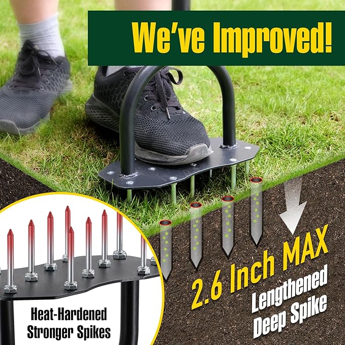 Jardineer Lawn Aerator Spike Tool, Updated 36" Metal Aerator Lawn Tool with Longer Spikes, Pre-Assembled Manual Grass Aerator for Lawn Aeration, Soil Aerating