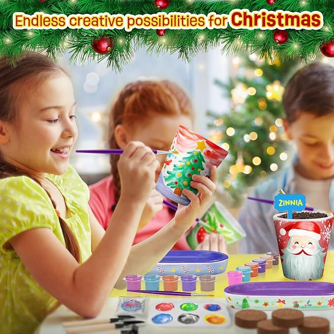 Tekoly 4 Set Paint & Plant Flower Gardening Kit - Gifts for Girls Ages 8-12, Arts and Crafts for Kids Ages 8-12, Kids Gardening Set, Toys Birthday for Girls Boys Ages 6 7 8 9 10 11 12