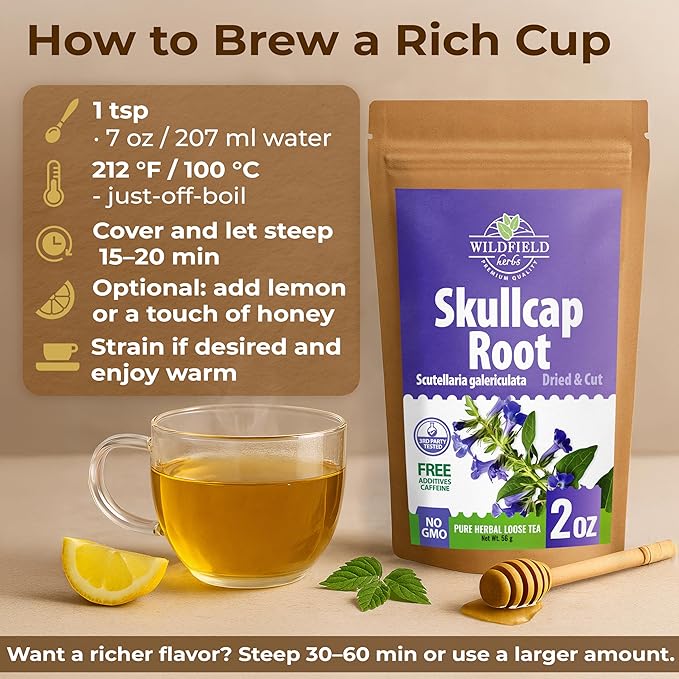 2 oz. Skullcap Herbal Tea (Scutellaria) – 56g Dried Skullcap Herb Tea Escutelaria