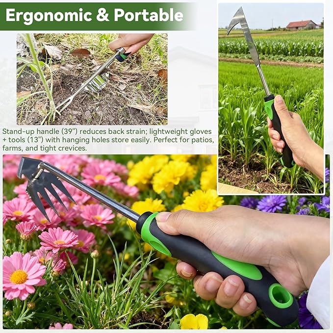 Hand Weeder Tool Set, Portable Garden Weeder Puller for Lawn & Garden with 4-Claw Digger, Crack Weeder and Ergonomic Rubber Handle Manual（3 Pcs）