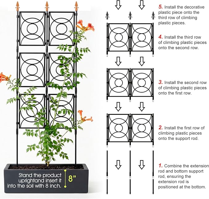 Trellis for Climbing Plants Outdoor, 24 Rifny Tall Garden Trellis Flower Rose Cucumber Trellis for Vines Pea Support, Wall Large Plant Trellis Fence with Plastic Coated Metal Poles, 2 x 6.2 FT