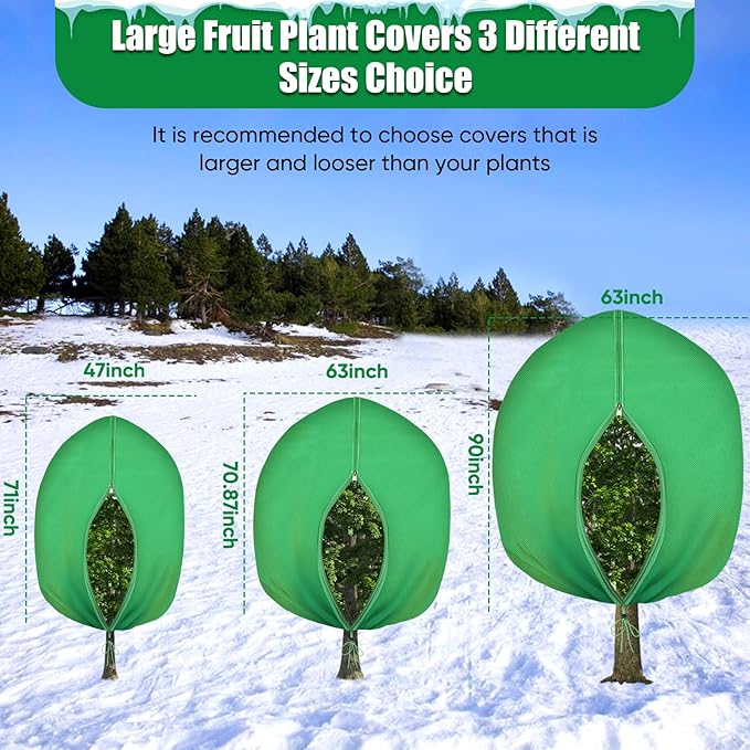 2Pack Winter Plant Covers Freeze Protection - 71" x 63" Large Thickened Frost Blankets for Plants Fruit Tree Shrubs Cloth Protector Drawstring Bags Jacket for Outdoor Plants (3.2 oz/yd²)