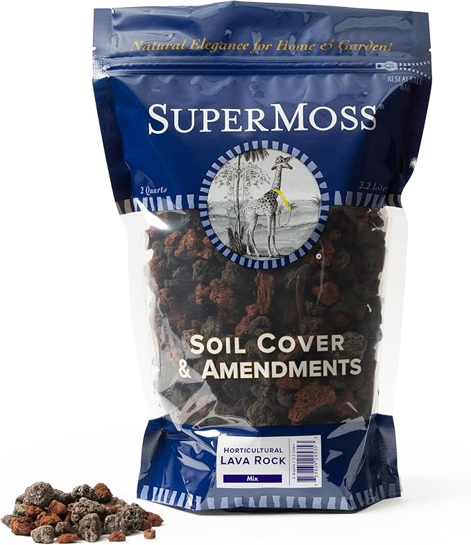 SuperMoss (24535) Horticultural Lava Rock – Premium Soil Amendment & Decorative Top Dressing for Plants, Terrariums, & Aquariums, 2 Quarts Bag, Red & Black Mix