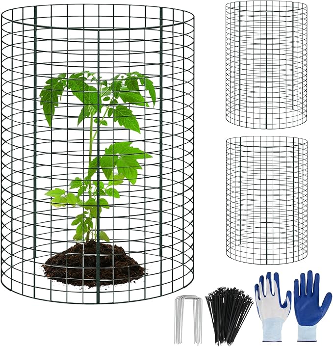 9 Packs 24"x 12" Large Wire Plant Protectors Cages to Keep Animals Out,3 Pcs Mesh Plant Cage Chicken Wire Cloche with Ground Stakes Nylon Ties Protect Plants,Shrubs,Vegetables,Garden Cloche(Set of 3)