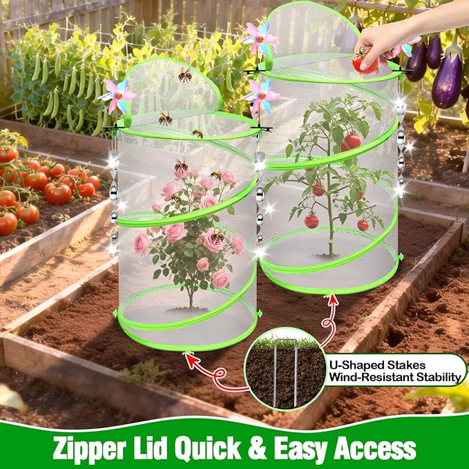 4 Pcs Insect Bird Barrier Netting Mesh with Bird Reflective Devices, Outdoor Garden Protection Cover, Plant Covers, Garden Netting Plant Cover, Protect Plant Fruits Flower from Insect Bird Eating