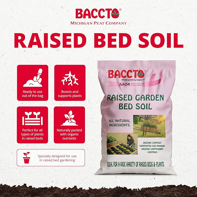 Michigan Peat Company BACCTO Raised Bed Soil with Organic Compost, Manure, & Earthworm Castings for All Plant Types, 1.5 Cubic Feet