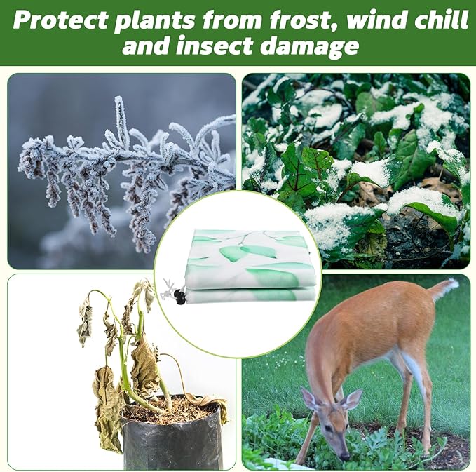 4 Pack Plant Covers Freeze Protection Winter Frost Covers with Zipper Drawstring Reusable Frost Cloth for Outdoor Winter Weather Shrubs Trees Jacket (31" X 40")