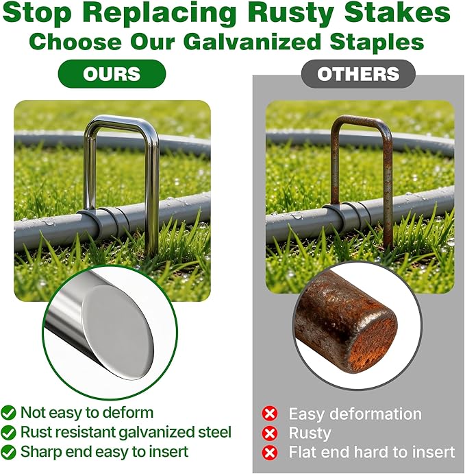 AMAGABELI GARDEN & HOME 4 Inch 200 Pack Galvanized Landscape Staples 12 Gauge Anti-Rust Heavy Duty Garden Staples Plant Cover Stakes U-Shaped Sod Pins Ground Fence Stakes for Weed Barrier Fabric