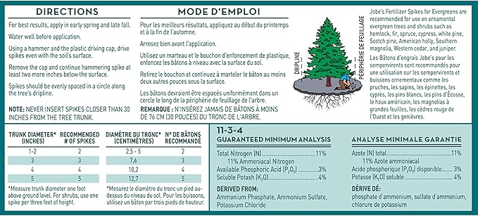 Jobe’s Slow Release Evergreen Fertilizer Spikes, Easy Plant Care for Cypress, Arborvitae, Pine, Cedar, and Many More Acid Loving Trees, 9 Count