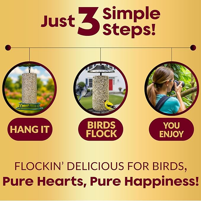 100% Sunflower Hearts for Birds – Premium Bird Seed Cylinders with Hole – Hulled Sunflowers Bird Seed – Sunflower Chips for Birds - Attracts Various Songbirds – No Mess Birdseed, USA Made (4" x 7.75")