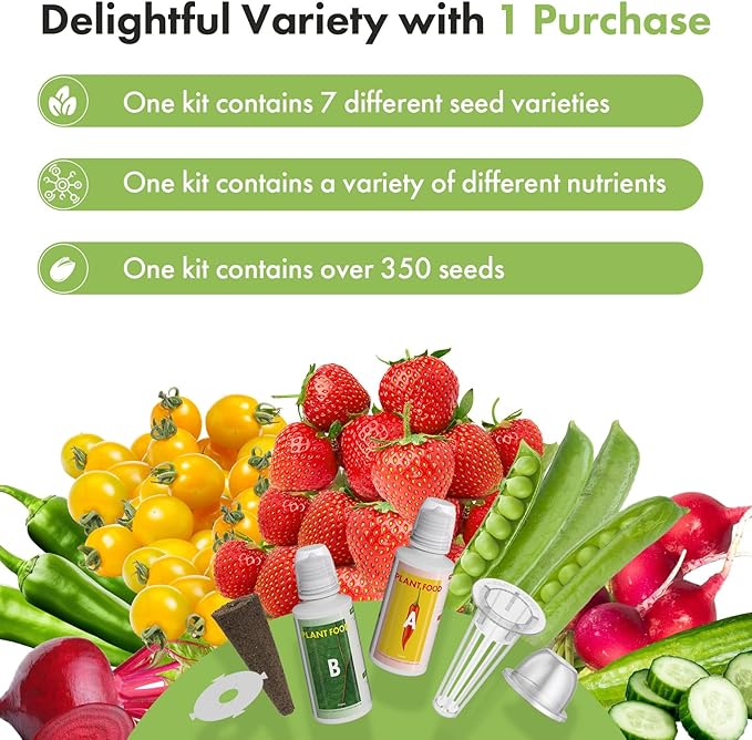 LYKOCLEAN 12 Pods Fruit Seed Pod Kit for AeroGarden, idoo, Ahopegarden Hydroponic Growing System Indoor Garden, Include Strawberry, Golden Cherry Tomato, Cucumber, Radish, Dwarf Pea, Green Pepper