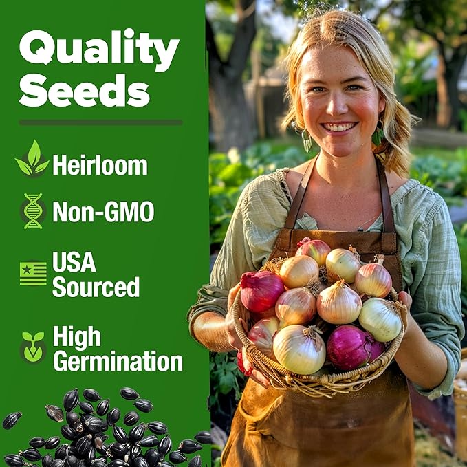 HOME GROWN 8 Onion Seeds for Planting 1,600 Heirloom Vegetable Seeds Grow Sweet, Yellow, Red, Spanish, Green & Vidalia Onions in Outdoor or Indoor Home Garden