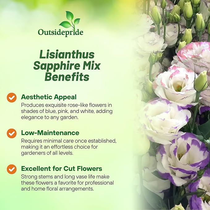 Outsidepride Lisianthus Sapphire Mix Flower Seeds - 100 Pcs. Annual, Versatile & Low Maintenance, Flower Seeds for Planting Prolific & Vibrant Mixed Blooms, Great for Cut Flower Arrangements