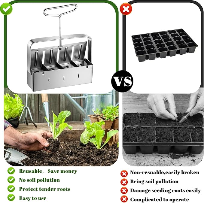 2 Pcs Soil Blocker Set Includes 2 Inch 4 Cell Soil Block Maker and 3/4 Inch 20 Cell Seed Block Maker with Seed Pins Handheld Soil Blocking Tools for Greenhouse Garden Farm Seed Starting