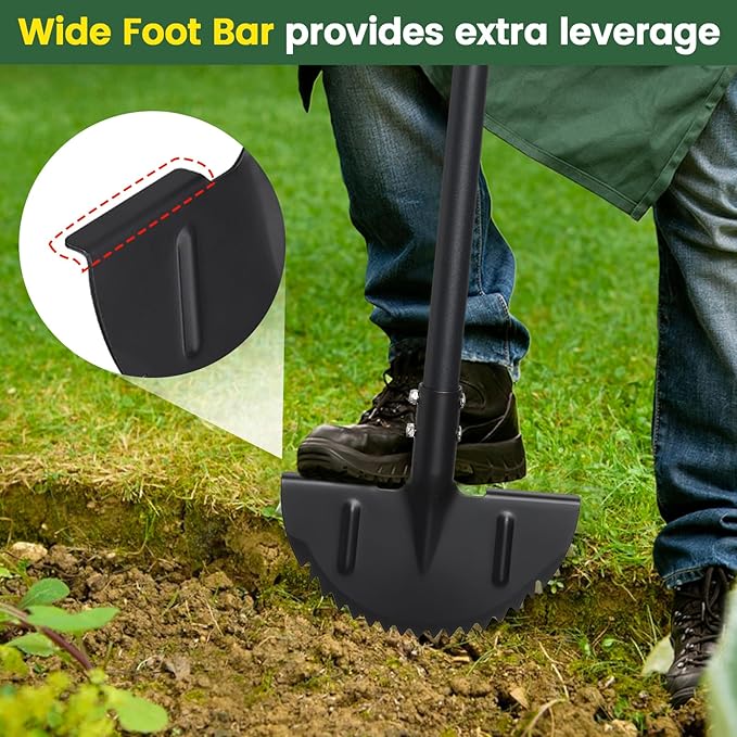 Half Moon Edger Lawn Tool, Sharp Saw-Tooth Hand Lawn Edging Tool for Landscaping, 48.5" Adjustable Long Handle Manual Edgers with T-Grip for Sidewalk Flower Bed Yard Garden Border Cable Burying