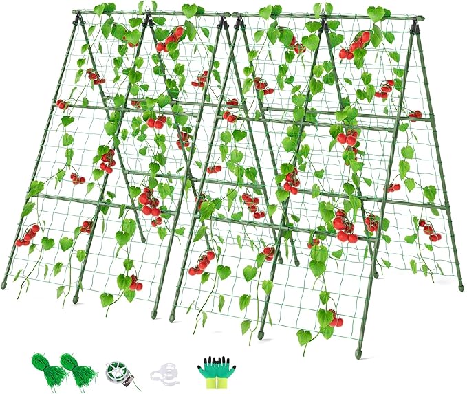 Miory Cucumber Trellis, 2 Pack A-Frame Trellis for Raised Bed, Garden Trellis for Climbing Plants Outdoor, Plant Support for Vegetables Vines, Steel with PE Coated (32" Lx48 H)