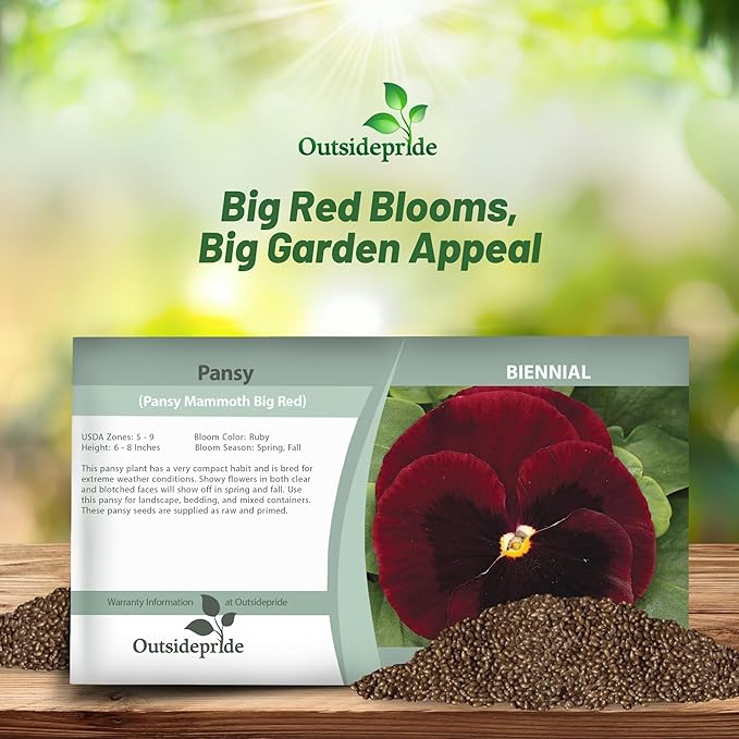 Outsidepride Big Red Viola Pansy Seeds for Planting - 50 Pcs. Biennial, Cold-Hardy & Pollinator Friendly Flowers with Fragrant Blooms for Garden Beds, Borders & Container Displays