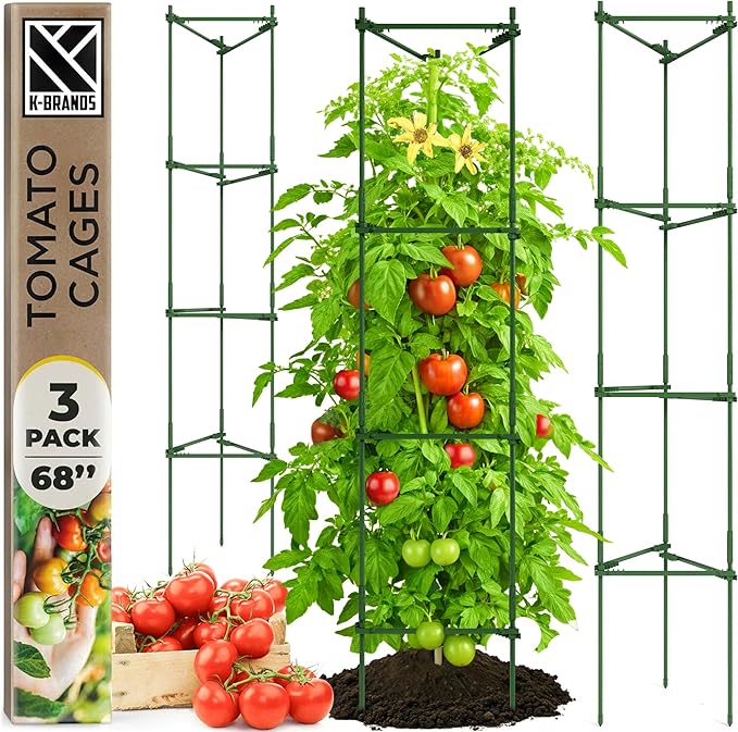 68" Tall Tomato Cage 3 Pack Trellis Stakes - Heavy Duty Plant Support Structures for Vegetables, Tomatoes & Climbing Plants
