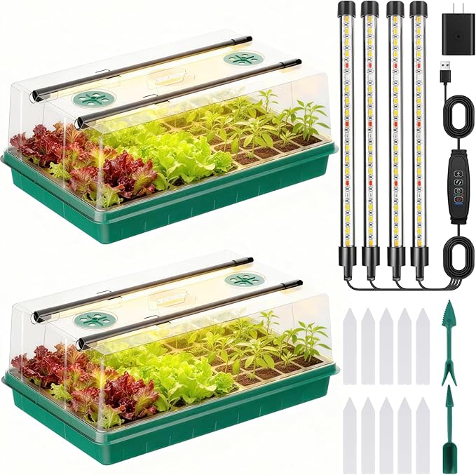 120 Cells Seed Starter Trays with Grow Lights, Color Change Grow Lights for Seed Starting Kit, 3 Timming Set, Indoor Plant Growing Kit for Gardeners, Germination Trays Kits, Gardening Gifts
