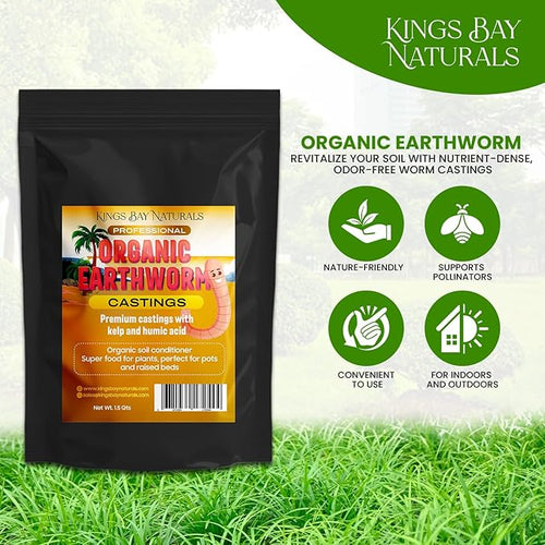 (1.5 Qt) 100% Organic Worm Castings - Made in USA – Natural Earthworm Fertilizer with Kelp & Humic Acid – for Indoor & Outdoor Plants, Potting Soil, Garden Beds & Seed Starters