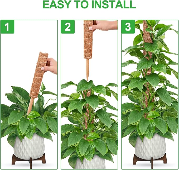 GROWNEER 42 Inch Moss Pole for Plants, 4 Pcs 15 Inch Stackable Coir Totem Support, Moss Sticks with 15pcs Labels and 78in Garden Ties, Monstera and Snake Plants Stake for Climbing Indoor