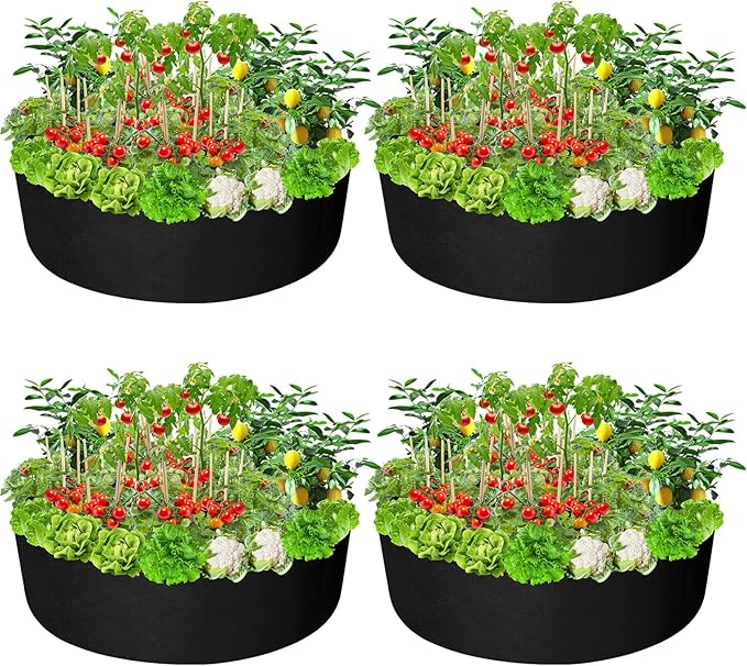 Zhehao 4 Pcs 50 Gallon Fabric Raised Planting Bed Round Garden Grow Bags Heavy Duty Breathable Fabric Raised Planter Container for Gardening Vegetables Herbs and Plants Outdoor
