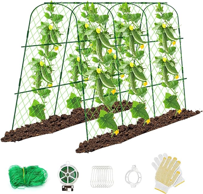 65"×48" Cucumber Trellis for Raised Bed, U-Shape Garden Trellis for Climbing Plants Outdoor, Metal Arch Vegetables Trellis, Detachable Cucumber Plant Support for Tomato,Squash