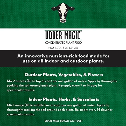 Earth Science Udder Magic Concentrated Plant Food for Indoor & Outdoor Plants— 30 oz—Nutrient Rich Fertilizer for Bigger Harvests & Blooms - Seed Starter for Vegetables, Flowers, Herbs, Succulents
