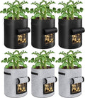 6 Pack Potato Grow Bags, 10 Gallon Planting Bags Large Fabric Pots with Flap Window Vegetable Planter Garden Pot Tall Potato Growing Containers with Handles for Vegetables, Fruits, Black + Grey