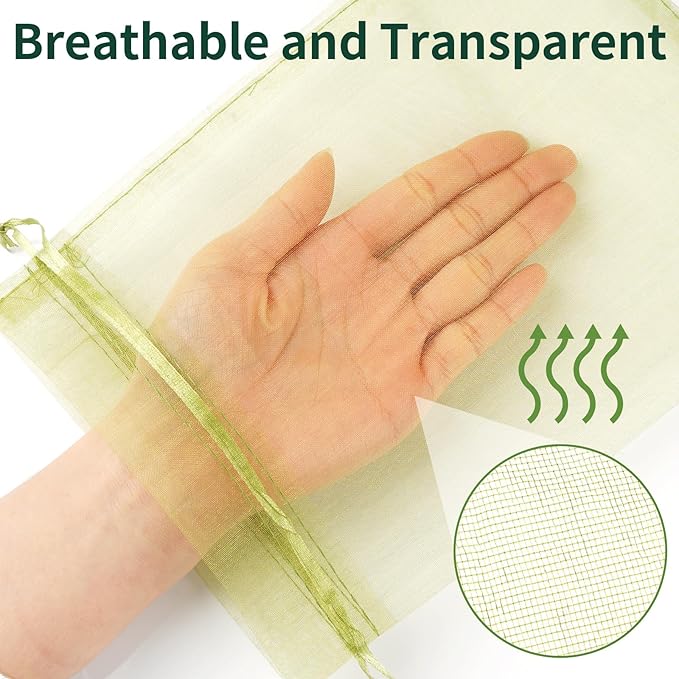 50 Pcs Fruit Protection Bags, 6×9 Inches Green Fruit Nets for Fruit Tree, Drawstring Mesh Cover Bags to Protect Vegetables Tomato Strawberry Garden