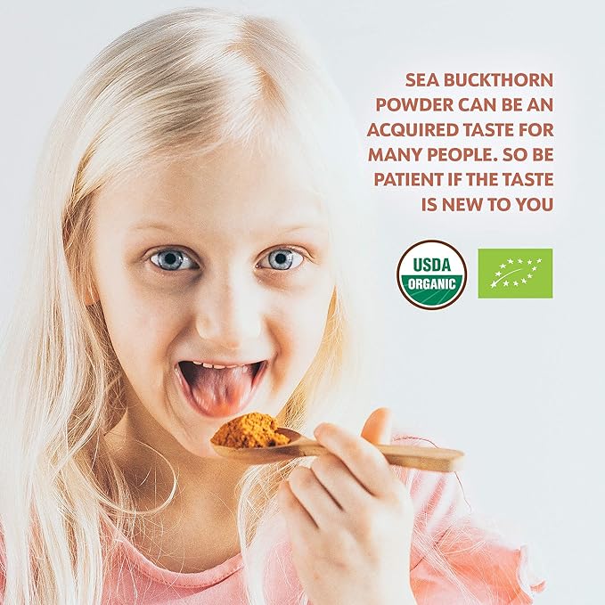 LOOV Organic Sea Buckthorn Berry Powder, High in Fiber, Omegas, Vitamin C, Vitamin E, Made from Whole Berries, 4 Oz, Grown in Nordic Climate, 23-Day Supply, No Added Sugar, Non-GMO