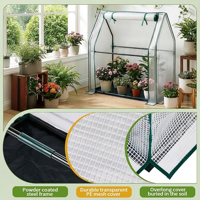 Outvita Mini Greenhouse, Outdoor 3'x3'x3' UV Protected 2-Layer PE Cover Plant Hot House for Flowers, Seed and Vegetables Protection with Roll-up Zippered Doors for Patio Balcony Backyard