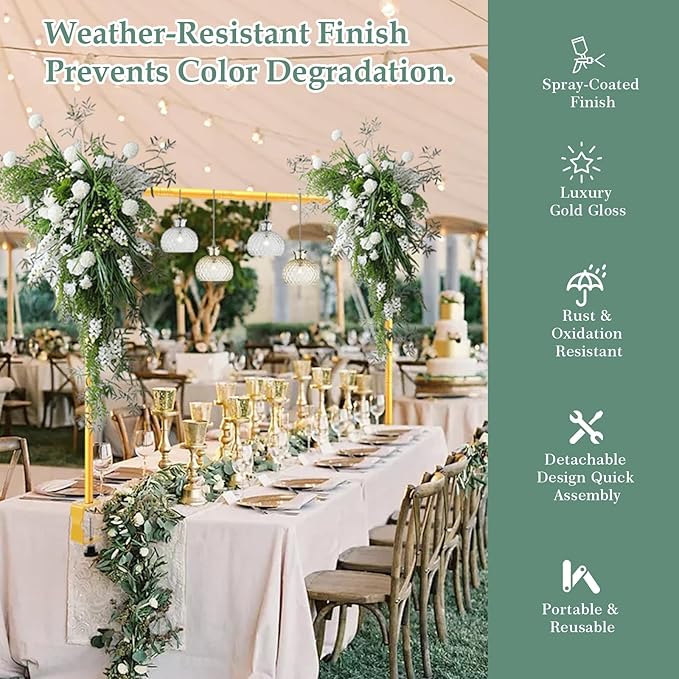 Over The Table Rod Stand with Clamps 31"-110" Length 31"-64" Height Adjustable Metal Table Hanging Decor Rod with Storage Bag for Gender Reveal Ceremony Party, Gold Table Balloon Arch Stand