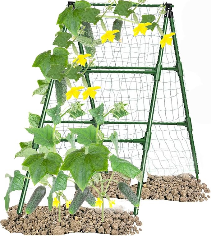 Cucumber Trellises A Frame Plant Supports Green Trellis for Cucumber, Climbing Plants Vegetables Flowers (Green) 47x15in