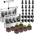 2 Set Soil Blocker, 2 Inch 4 Cell Upgraded Soil Blocking Tool for Seed Starting, Handheld Soil Block Maker with 3 Sizes Seed Pins for Garden Soil Potting Transplanting Germination