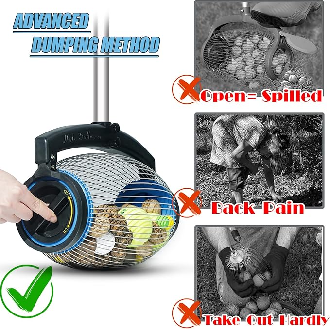 Zozen Nut Gatherer, Acorn Picker Upper, Pecan Picker Upper - Side Opening Dump, Apply to Acorns, Pecans, Buckeyes, Hickory Nuts, Nerf Balls, Golf Balls, Objects Size 3/8'' to 1''; 1 Gallon