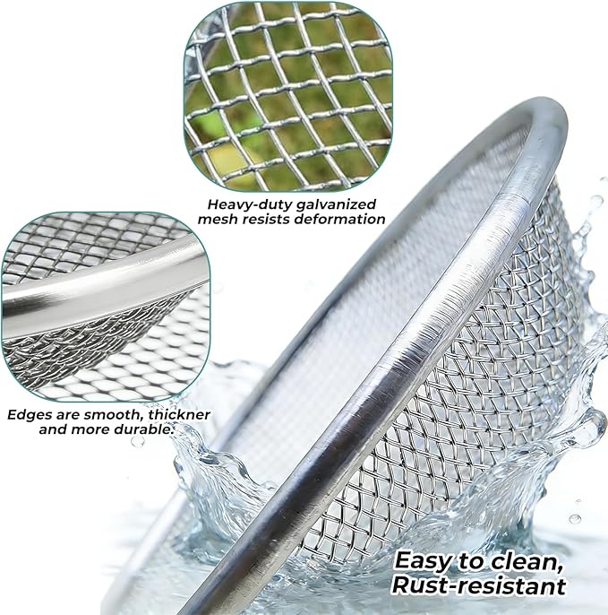 QwayHome 4Pcs Soil Sifter for Gardening, Heavy Duty Galvanized Steel Screen with 4 Aperture Sizes (2/4/6/8mm), Rust-Resistant Sifter Fits 5 Gallon Bucket for Compost, Dirt, Sand,Rock & Shell Sifting
